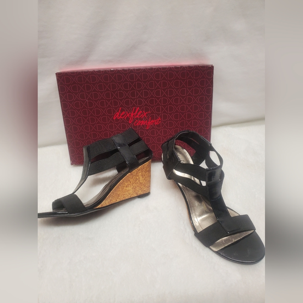 ✨️Dexflex Comfort Black Wedge Shoes with Strappy Design